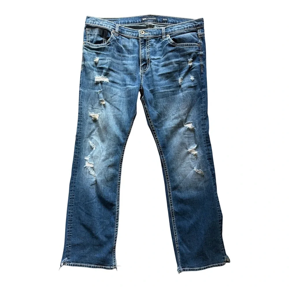 BKE Tyler‎ Straight Jeans Mens 40x32 Blue Distressed Destroyed FNC23224